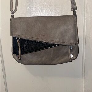 Hammitt Gray Suede Crossbody Flap Bag with Black Accent